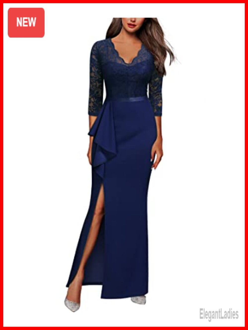 Floral Lace Ruffle Half Sleeve Formal Evening Party Dress
